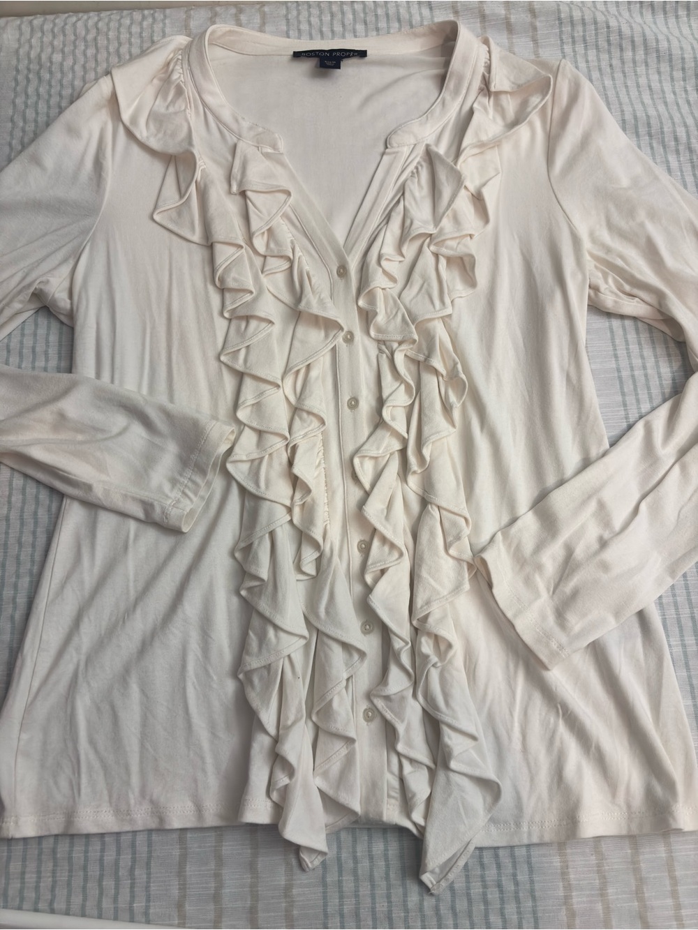 Boston Proper Ivory Ruffled Button-Front Blouse - Picture 3 of 5